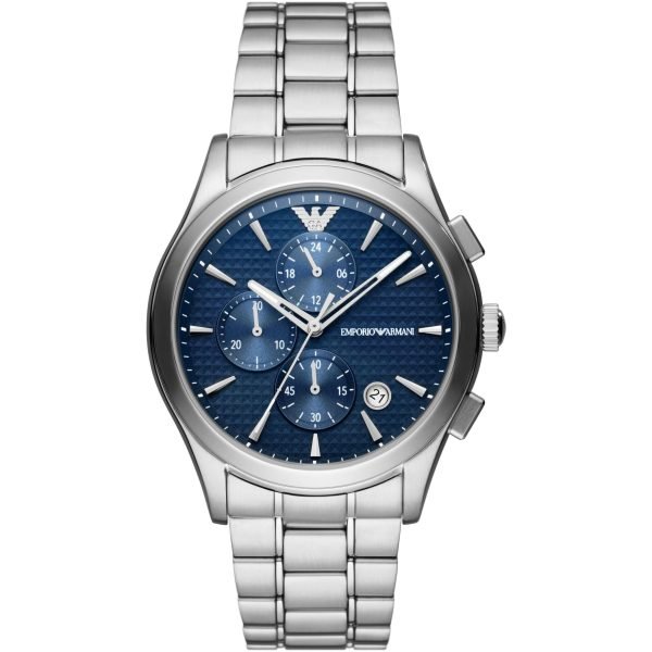 EMPORIO ARMANI MEN'S CHRONO STAINLESS STEEL WATCH | Blue Dial | Authentic