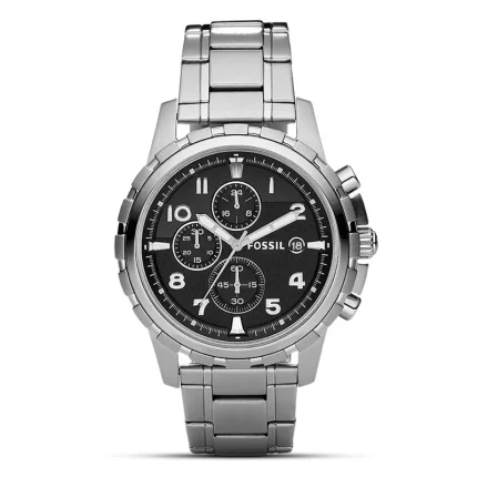Fossil Dean FS4721IE Men’s Chronograph Watch – Silver Stainless Steel, Black Dial, 45mm