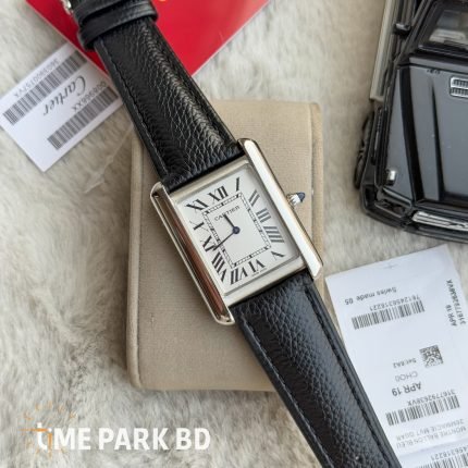 Cartier Tank | master grade | Silver body black leather belt