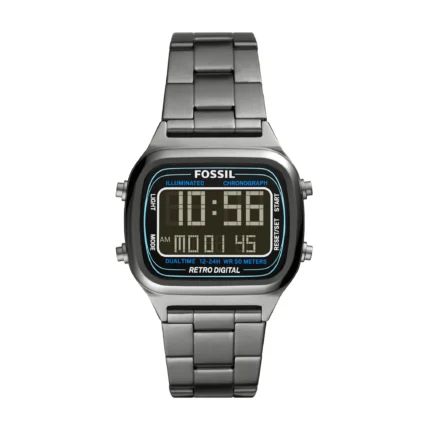 Fossil Retro Digital Black Dial Black Steel Strap Watch  - FS5846