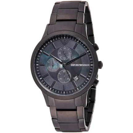 Emporio Armani Renato | Mother of Pearl Black Dial Black Steel Strap |- AR11275