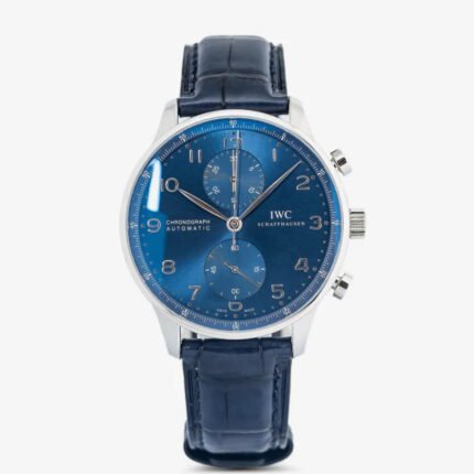 IWC “Portugieser” Chronograph Automatic Blue Dial Genuine Leather Strap Men’s Watch