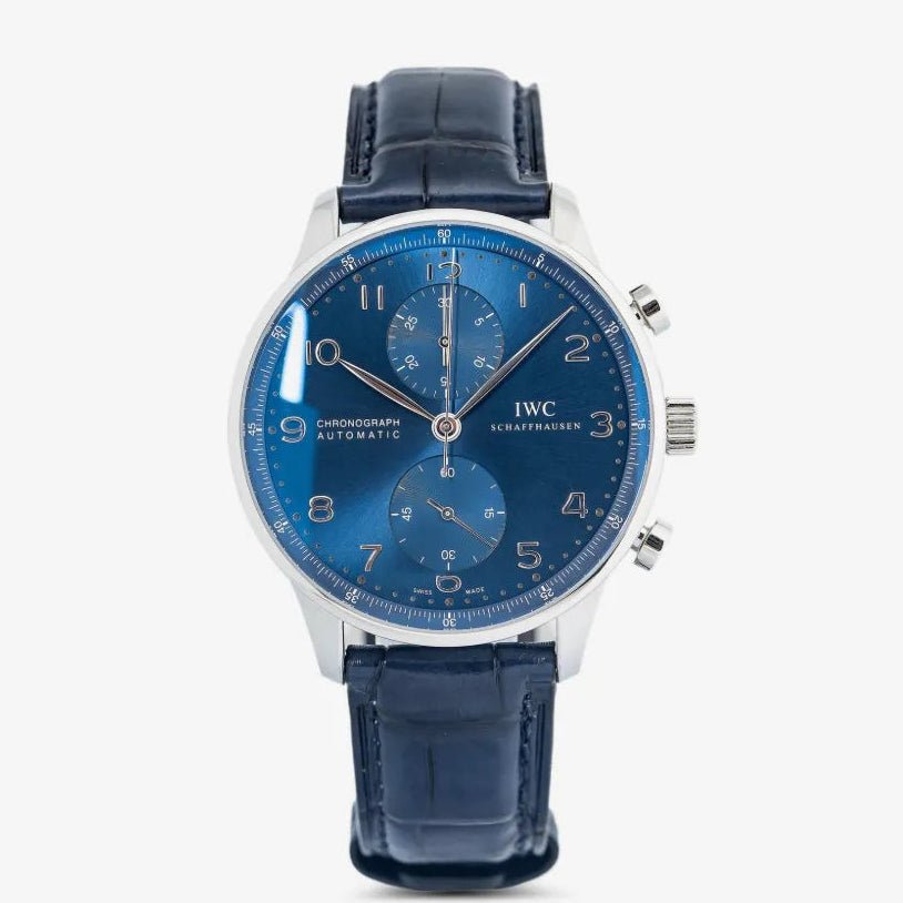 32344904_62405295_1000.jpg IWC “Portugieser” Chronograph Automatic Blue Dial Genuine Leather Strap Men’s Watch