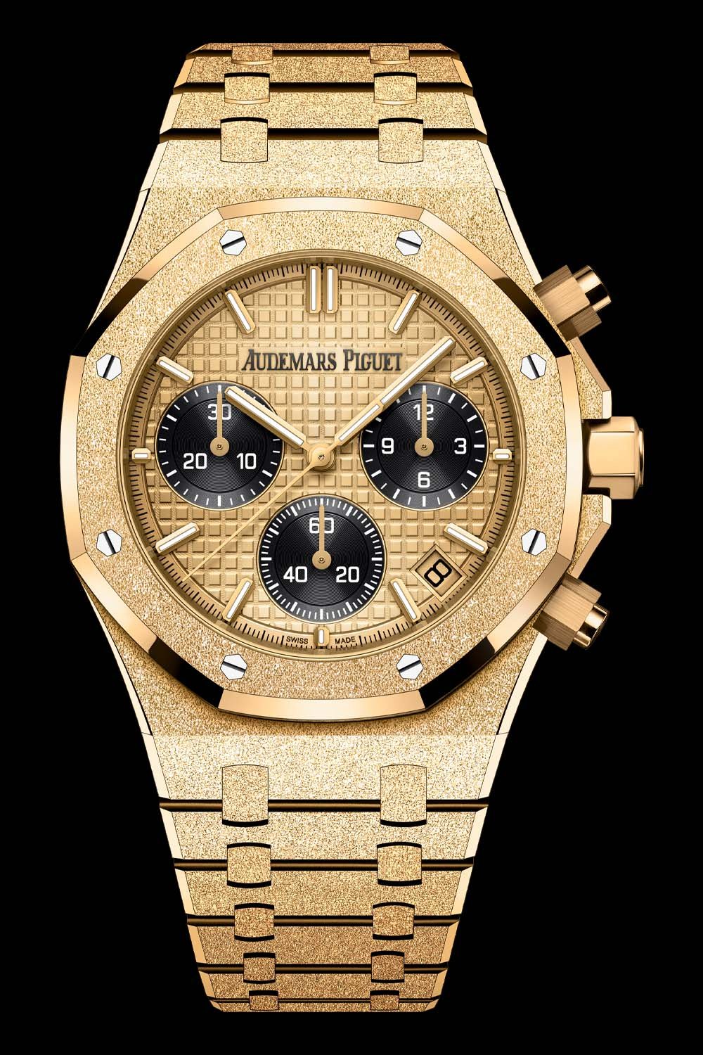 Audemars-Piguet-Royal-Oak-Selfwinding-Chronograph-41mm-Frosted-Gold-Japan-Only-Edition-yellow-gold-26240BA.GG_.1324BA.01-3.jpg Audemars Piguet Royal Oak Chronograph Quartz “Frosted Golden” Tone Stainless Steel Men’s Watch