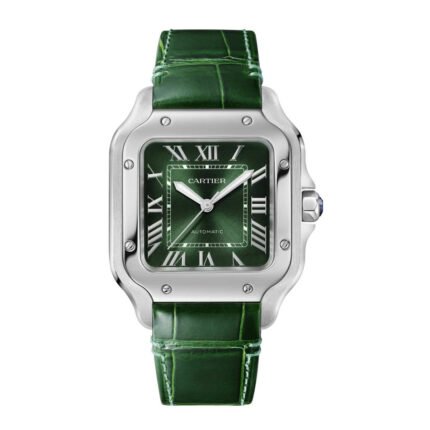 Cartier Santos "Smoky Green" Dial Automatic Stainless Steel Genuine Leather Strap Men’s Watch
