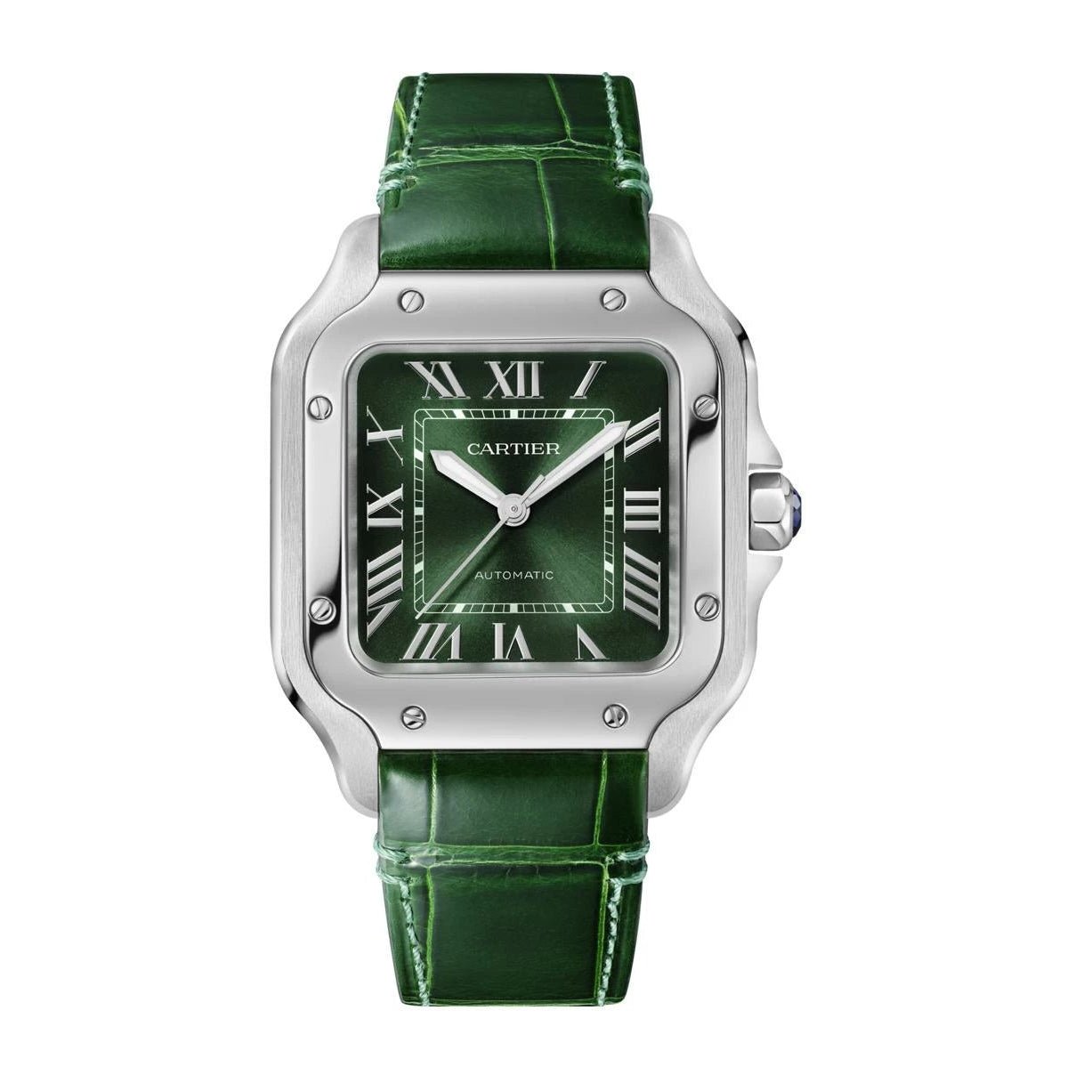 CRWSSA0061_1.jpg Cartier Santos "Smoky Green" Dial Automatic Stainless Steel Genuine Leather Strap Men’s Watch