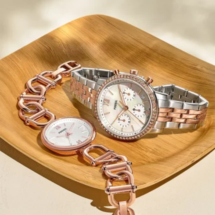 Fossil ES5279 Neutra two-tone chronograph ladies watch detail view