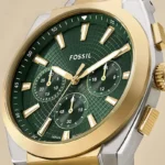 Fossil FS6106 Everett green dial two-tone men's watch detail view