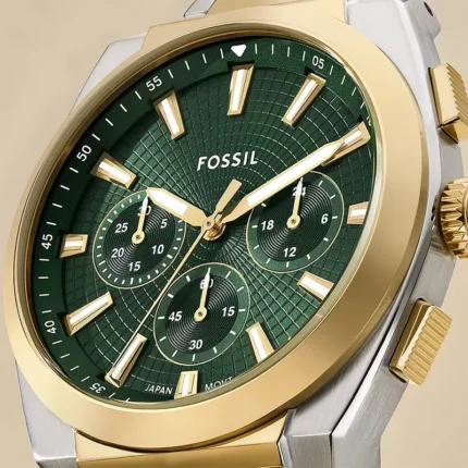 Fossil FS6106 Everett green dial two-tone men's watch detail view