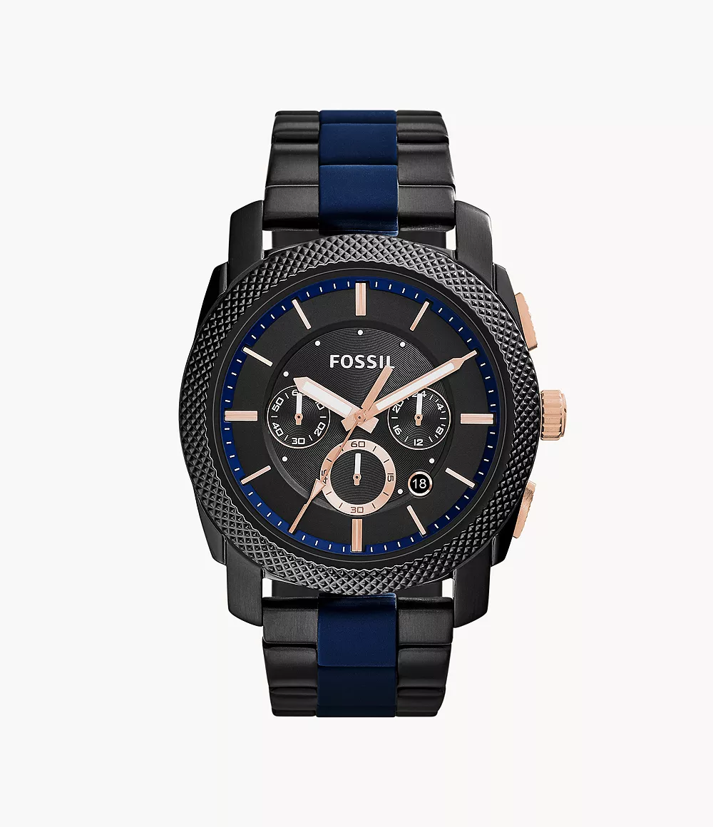 Fossil Machine FS5164 Front View Fossil Machine FS5164 black dial men's chronograph watch front view