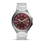 Fossil Evanston Multifunction Burgundy Dial Men's Watch front view