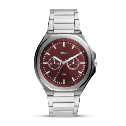Fossil Evanston Multifunction Burgundy Dial Men's Watch front view