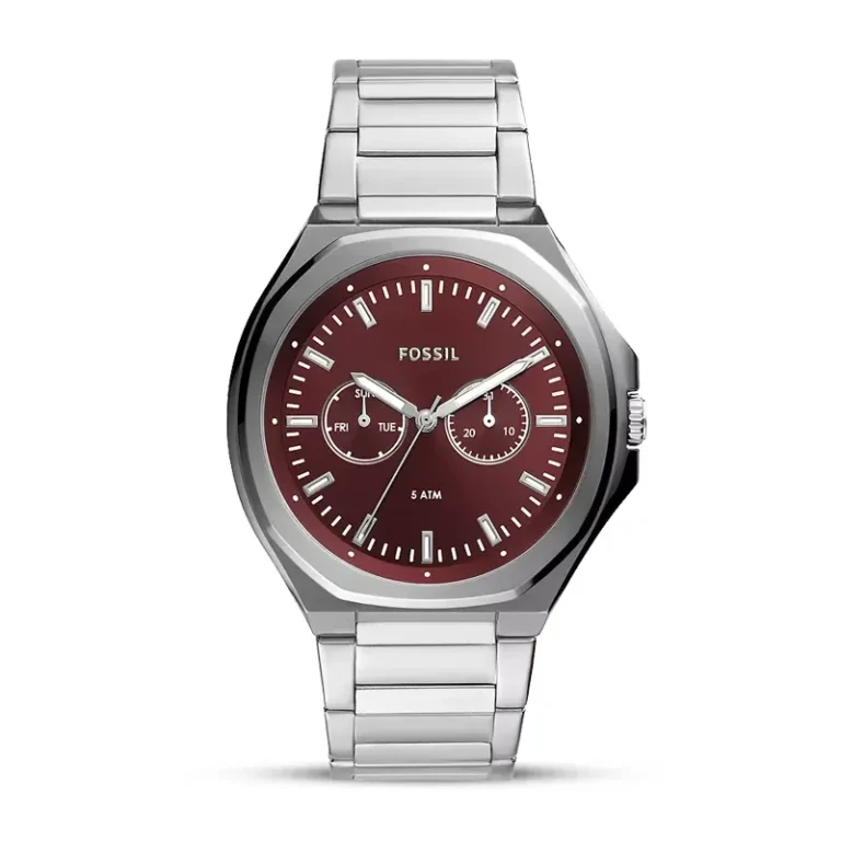 Fossil Evanston Multifunction Burgundy Dial Men's Watch front view