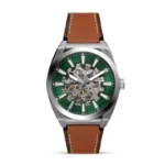 Fossil Everett Automatic Green Dial Brown Leather Men's Watch front view