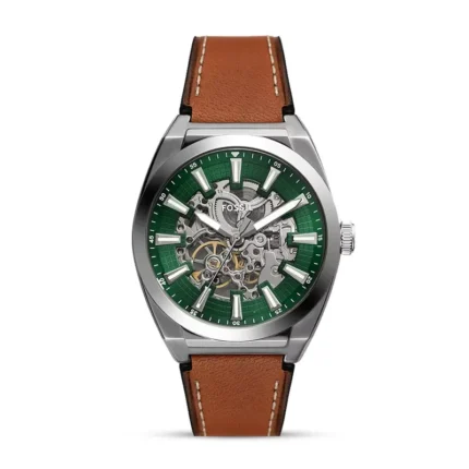 Fossil Everett Automatic Green Dial Brown Leather Men's Watch front view