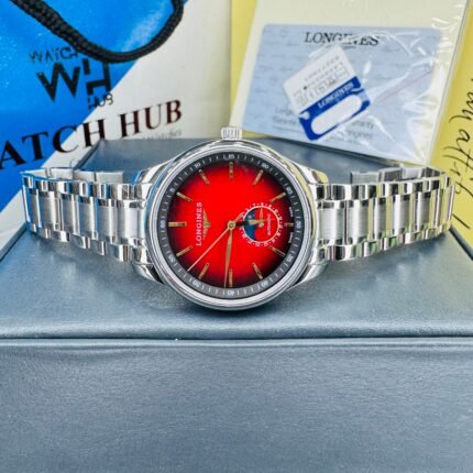 Longines Flagship Heritage Moon-Phase Automatic Red Dial Stainless Steel Chain Men’s Watch