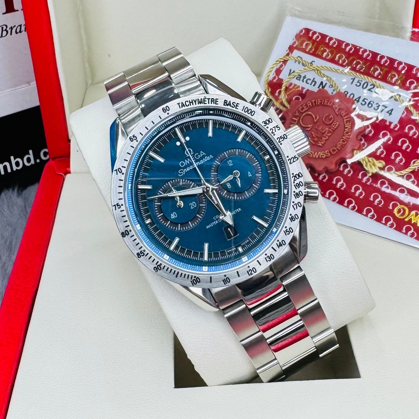 IMG_3472.jpg Omega Speedmaster 57 Chronograph Automatic Blue Dial Stainless Steel Chain Men's Watch