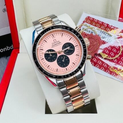 Omega Speedmaster Moonwatch Professional Chronometer Automatic Pink Dial Stainless Steel Chain Men's Watch