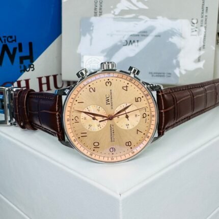 IWC “Portugieser” Chronograph Automatic Brown Dial Genuine Leather Strap Men’s Watch