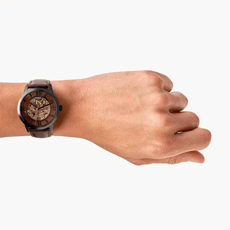 Fossil ME3098 Townsman dark brown leather watch wrist view