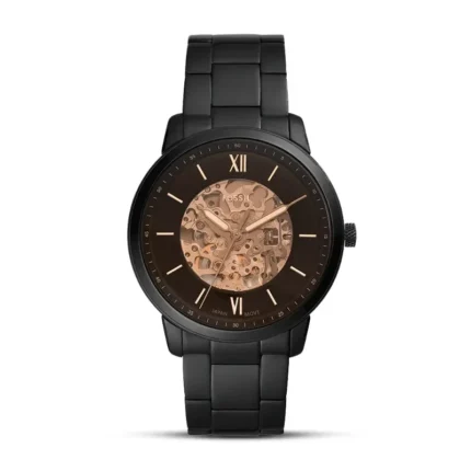 Fossil Neutra ME3183 black skeleton automatic watch front view