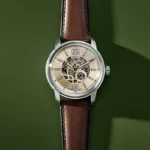 Fossil Heritage ME3264 brown leather watch detail