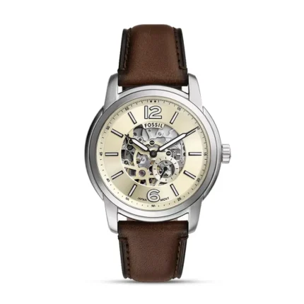 Fossil Heritage ME3264 cream skeleton automatic watch front view