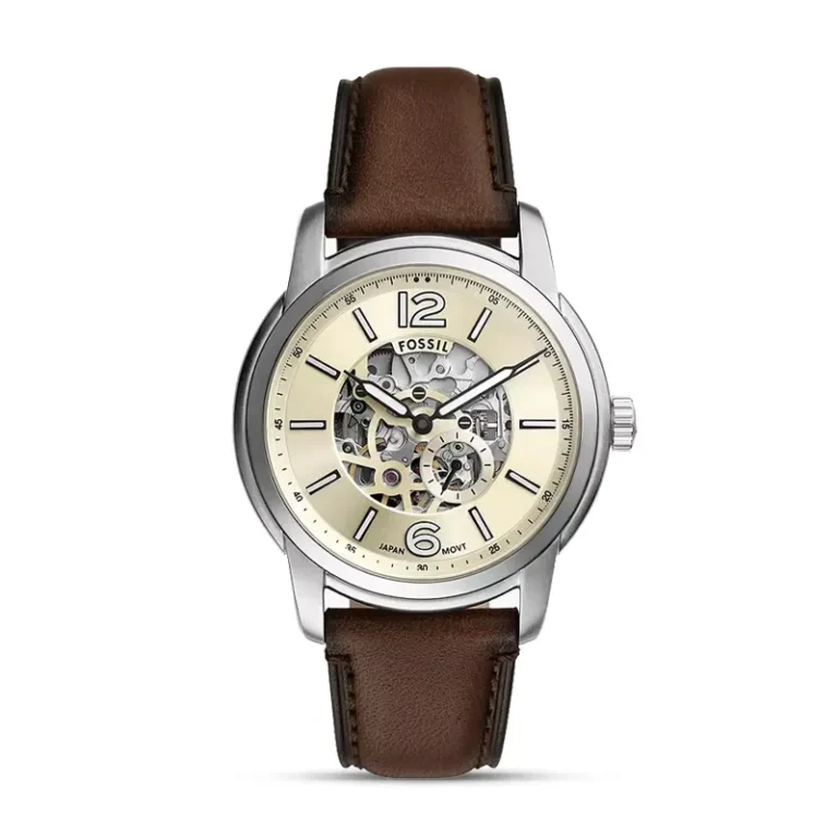 Fossil Heritage ME3264 cream skeleton automatic watch front view