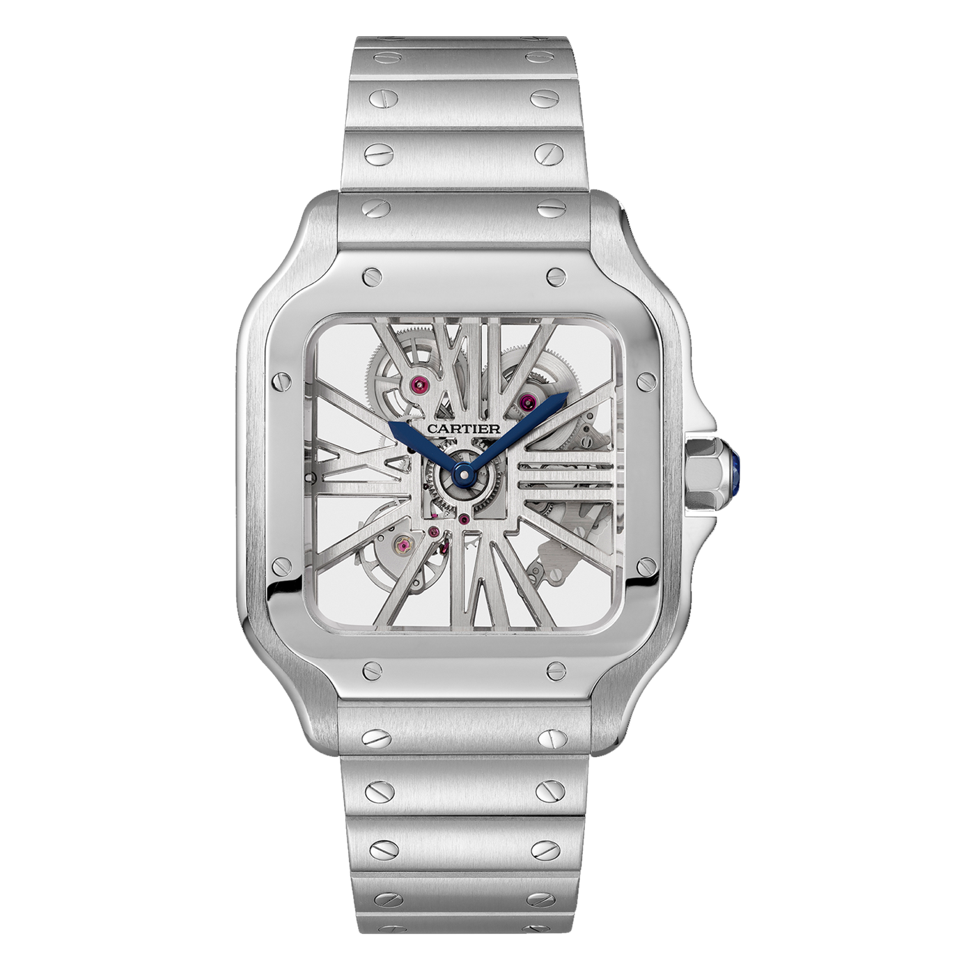 WHSA0015-1-1.png Cartier Santos "Skeleton" Dial Stainless Steel Case Euro Grade Men’s Chain Watch