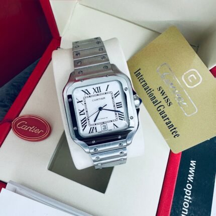 Cartier Santos Automatic Stainless Steel Silver Case White Dial Men’s Chain Watch