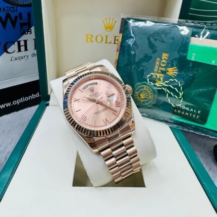 Rolex Day-Date Oyster Perpetual Automatic Full Rose Gold Stainless Steel President Chain Men’s Watch