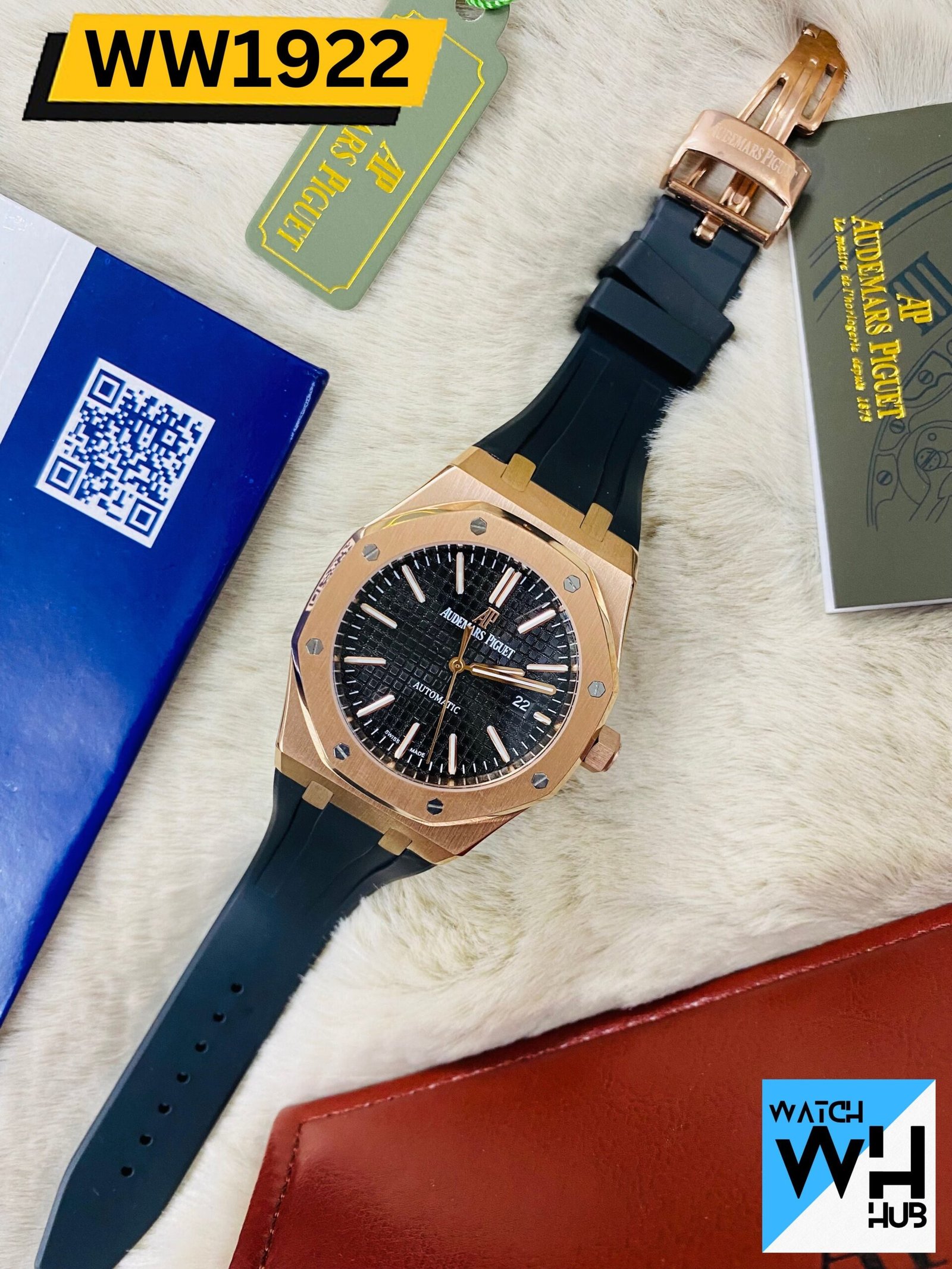 WW1922.jpg Audemars Piguet Royal Oak Quartz Rose Gold Color Silicone Strap Men’s Watch