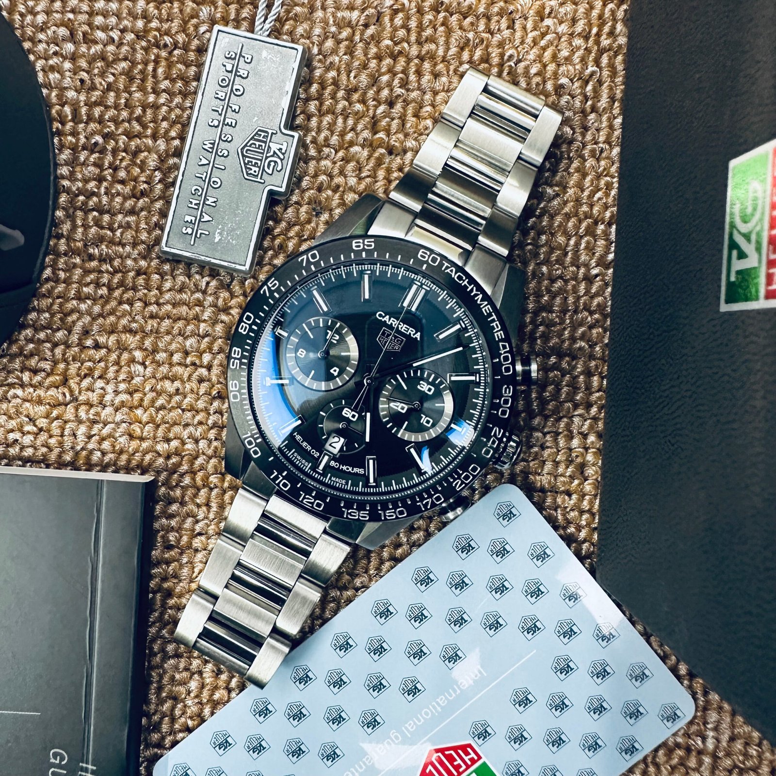 WW2326_1.jpg Tag Heuer Carrera Quartz Chronograph Ceramic Bezel Men’s Stainless Steel Chain Watch
