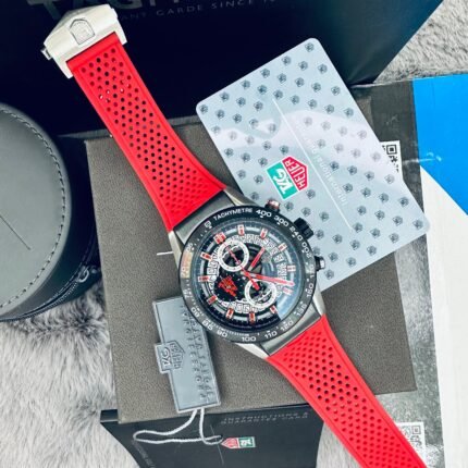 Tag Heu_er Carrera-01 Manchester United Special Edition Quartz Chronograph Men’s Silicone Strap Watch