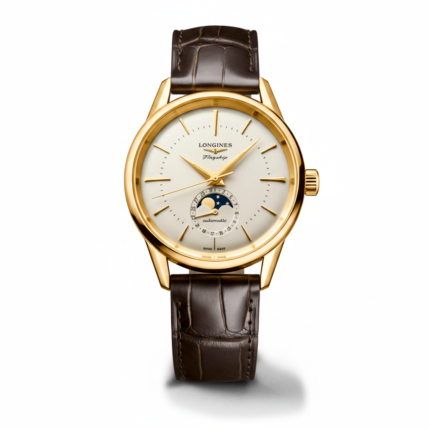 Longines Flagship Heritage Moon-Phase Automatic Rose Gold-Tone Genuine Leather Strap Men’s Watch