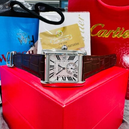 Cartier Tank MC Automatic Stainless Steel Rose Gold Case Genuine Leather Strap Euro Grade Men’s Watch