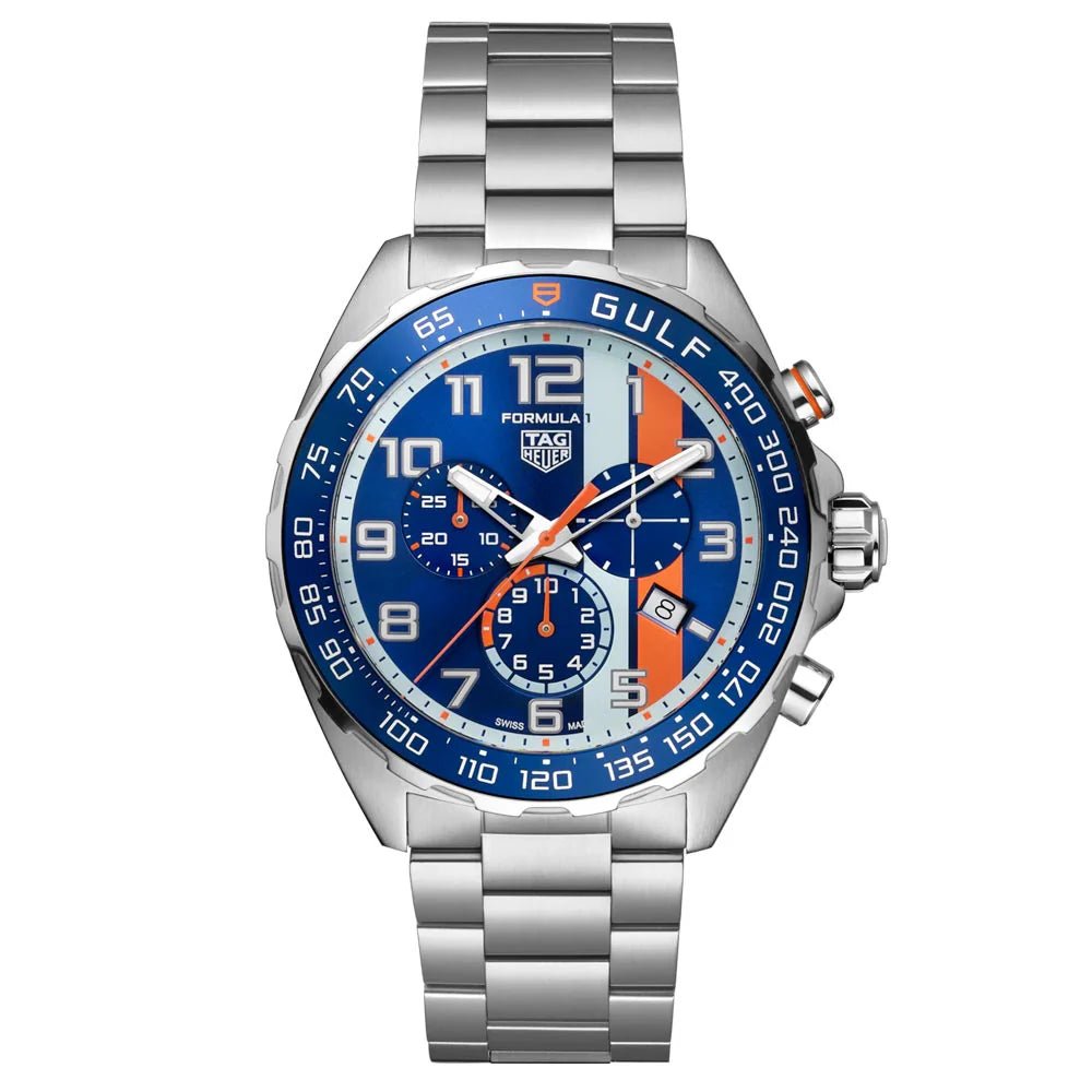 caz101at-ba0842.jpg Tag Heuer Formula 1 Gulf Special Edition Chronograph Quartz Stainless Steel Chain Men’s Watch