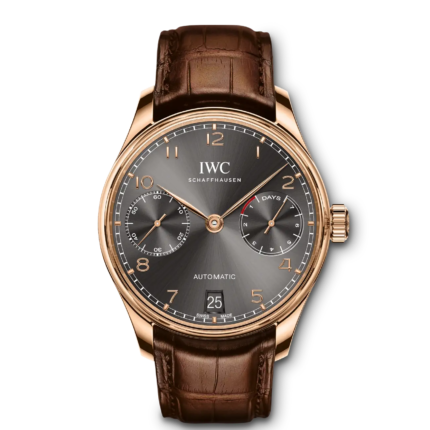 IWC “Portugieser” Chronograph Automatic Ash Dial Genuine Leather Strap Men’s Watch