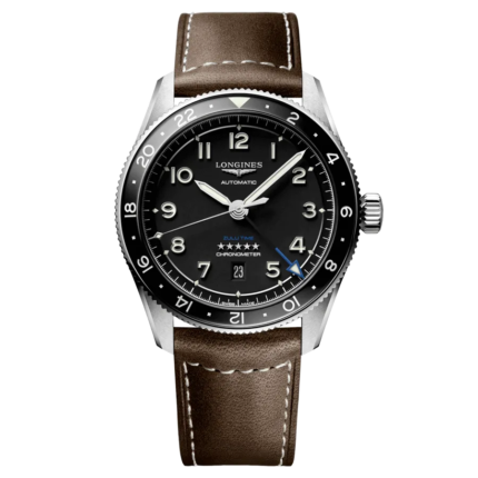 Longines Spirit “Zulu Time” Black Dial Automatic Stainless Steel Genuine Leather Strap Men’s Watch