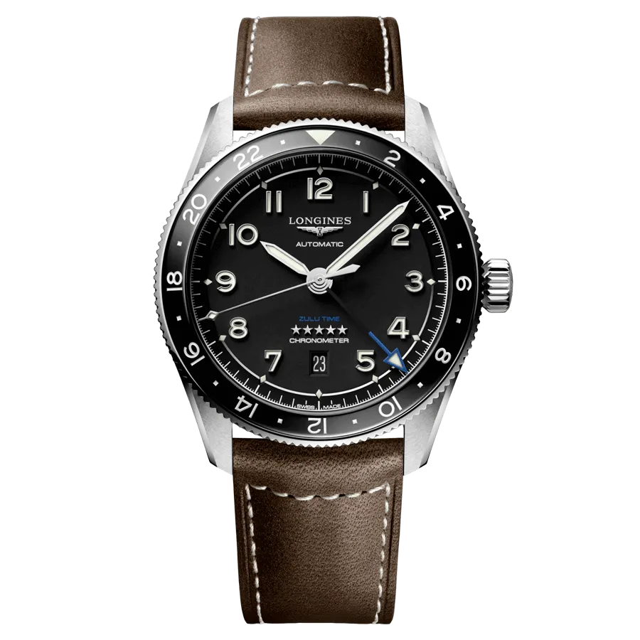 logi.png Longines Spirit “Zulu Time” Black Dial Automatic Stainless Steel Genuine Leather Strap Men’s Watch