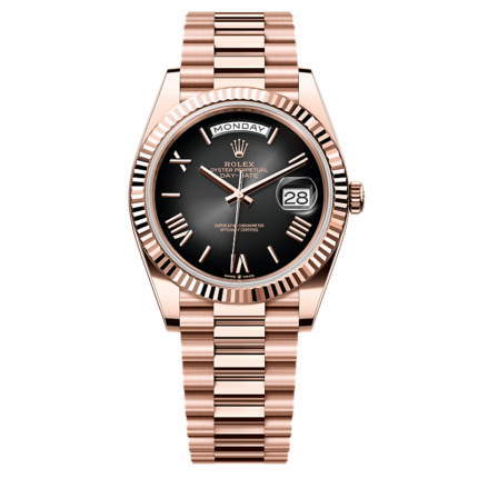Rolex Day-Date Automatic Grey Dial Fluted Bezel Rose Gold-Tone Stainless Steel Chain Men’s Watch