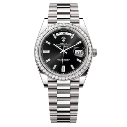 Rolex Day-Date Automatic Stone Bezel Silver-Tone Stainless Steel Chain Men’s Watch