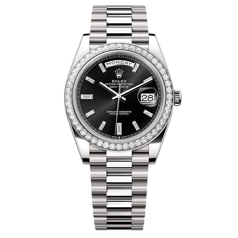 m228349rbr-0003_17457fcd-e344-45db-8449-00125a4ac745.png Rolex Day-Date Automatic Stone Bezel Silver-Tone Stainless Steel Chain Men’s Watch