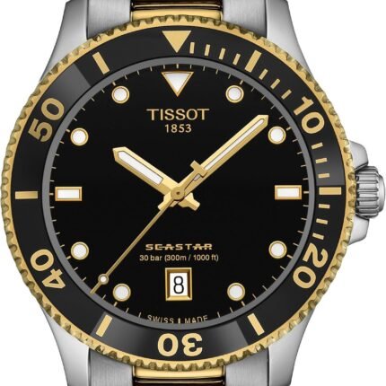 Tissot Seastar 1000 T-Sport Black Dial Quartz Silver-Gold Tone Stainless Steel Chain Men’s Watch