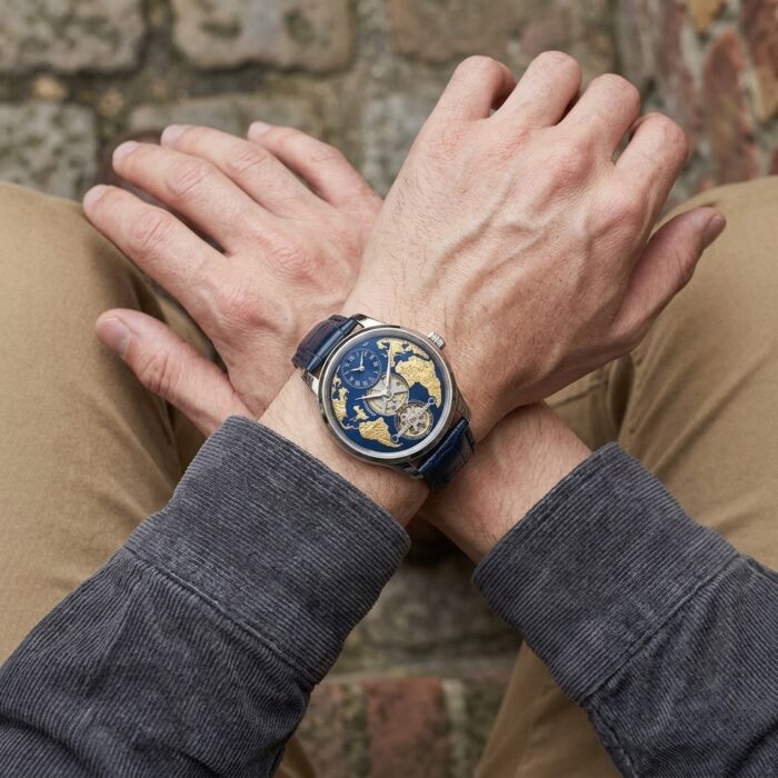 HANBORO World Time Globe Collection HAO-1026 – Ocean Blue & Gold World Map Dial Automatic Men's Watch