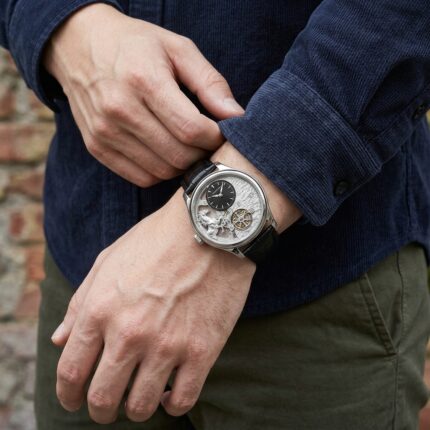 HANBORO Stallion Tourbillon Collection HAO-5002 – Silver & Textured Wave Black Dial Automatic Men's Watch