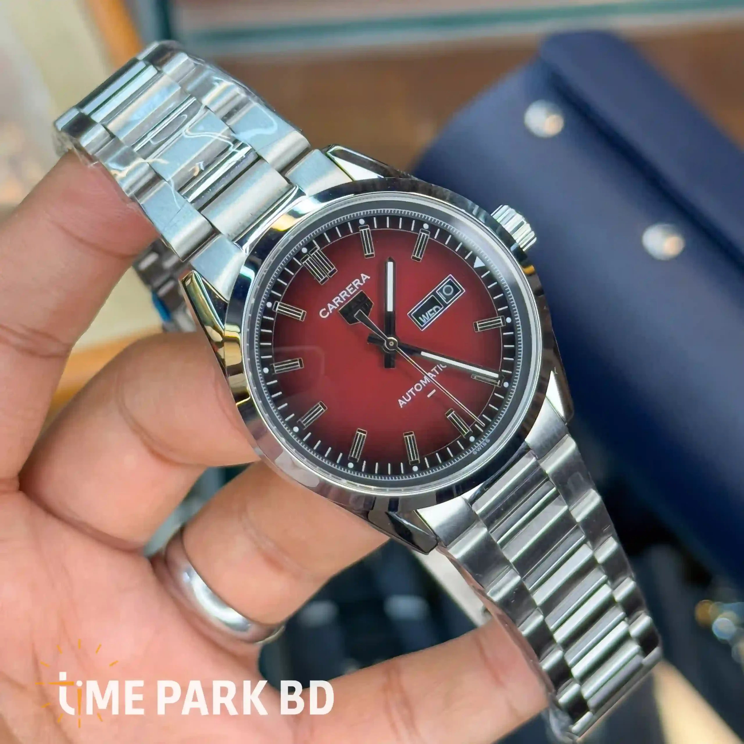 IMG_0663_result Tag Heuer — Red Dial, Day-Date Window & Silver-Tone Bracelet - Image 2