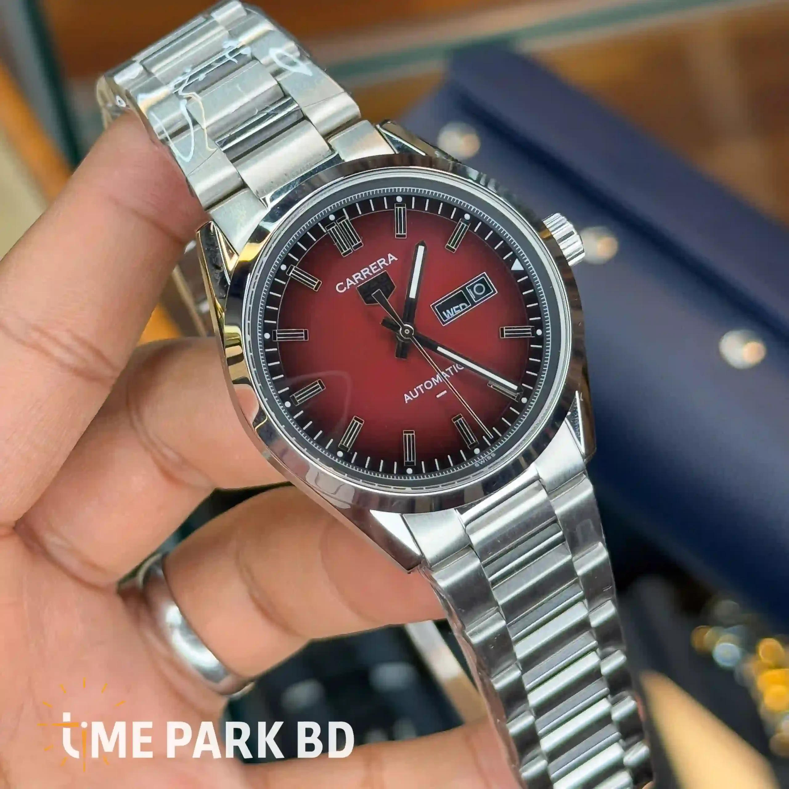 IMG_0665_result Tag Heuer — Red Dial, Day-Date Window & Silver-Tone Bracelet - Image 3