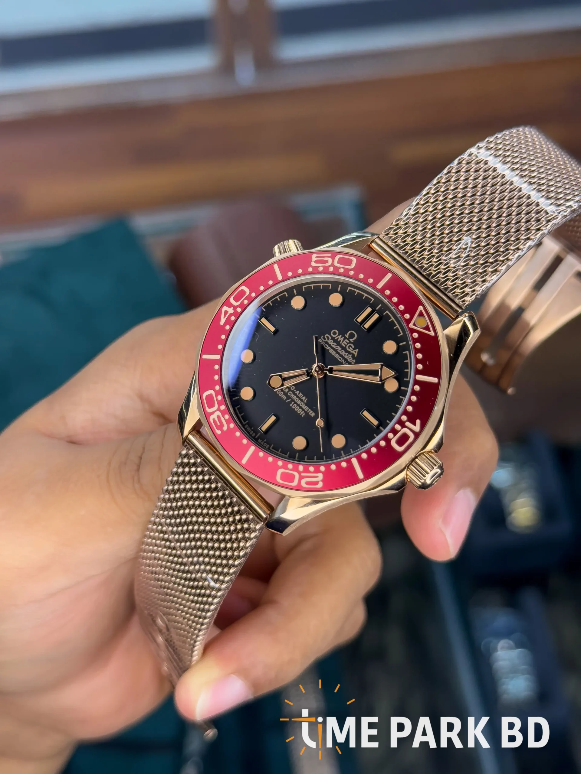IMG_4764_result Omega — Black Dial, Red Bezel & Rose-Gold-Tone Mesh Bracelet - Image 3