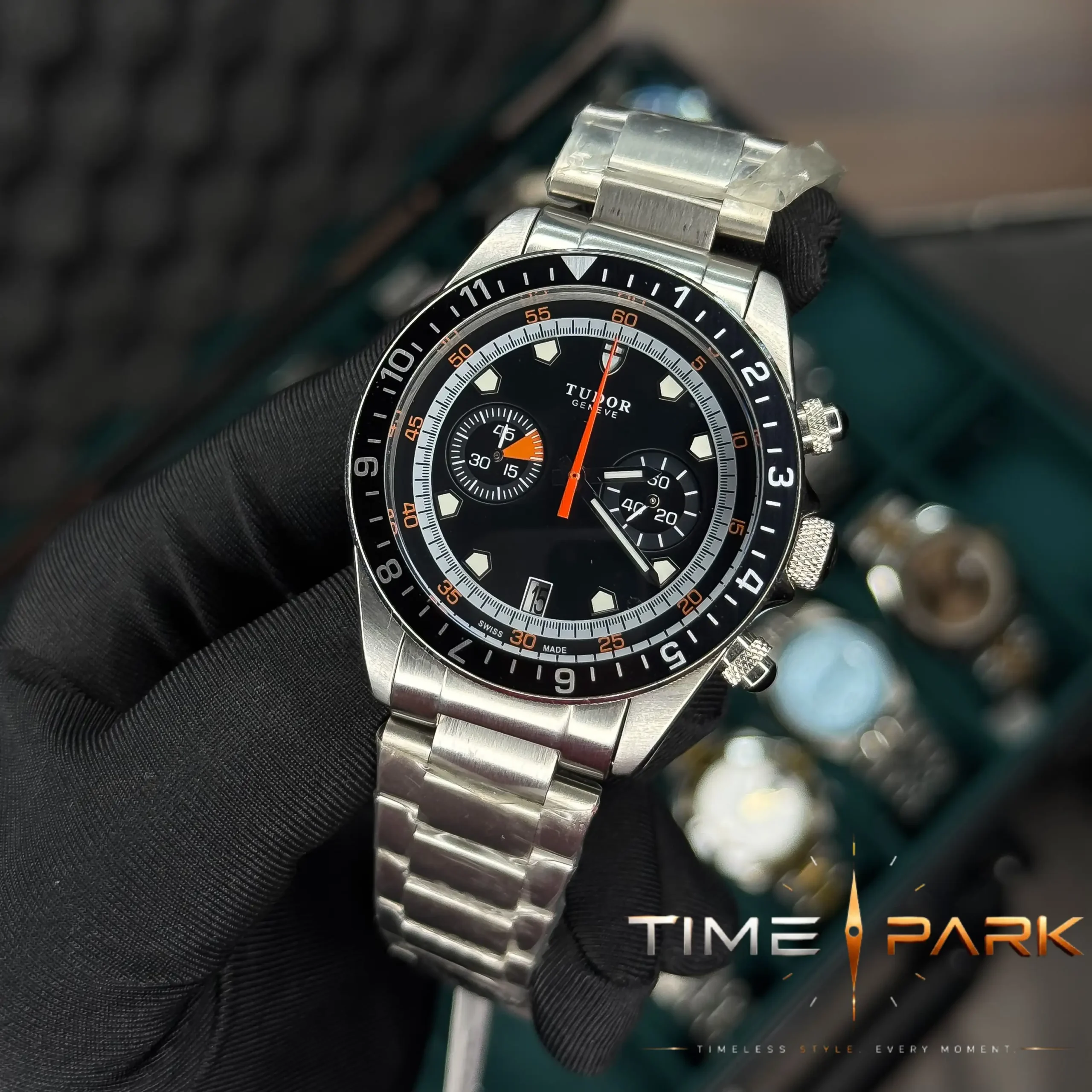 IMG_6561_result Tudor — Black Dial, Orange Accents & Silver-Tone Bracelet - Image 2